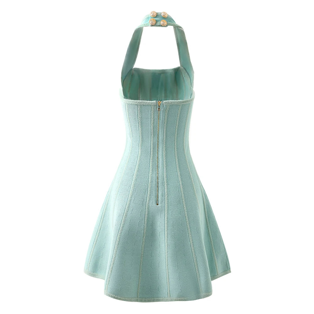 Sexy Party Halter A-line Knitted Street Dress High Quality Backless