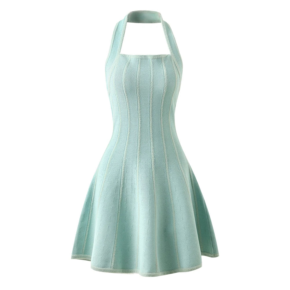 Sexy Party Halter A-line Knitted Street Dress High Quality Backless