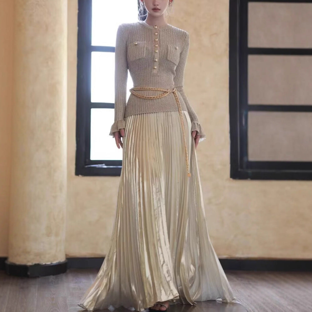 Women's long-sleeved round neck elegant dress