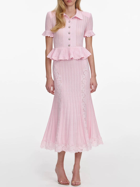 Women's Pink Short Sleeve Slim Knitted Dress