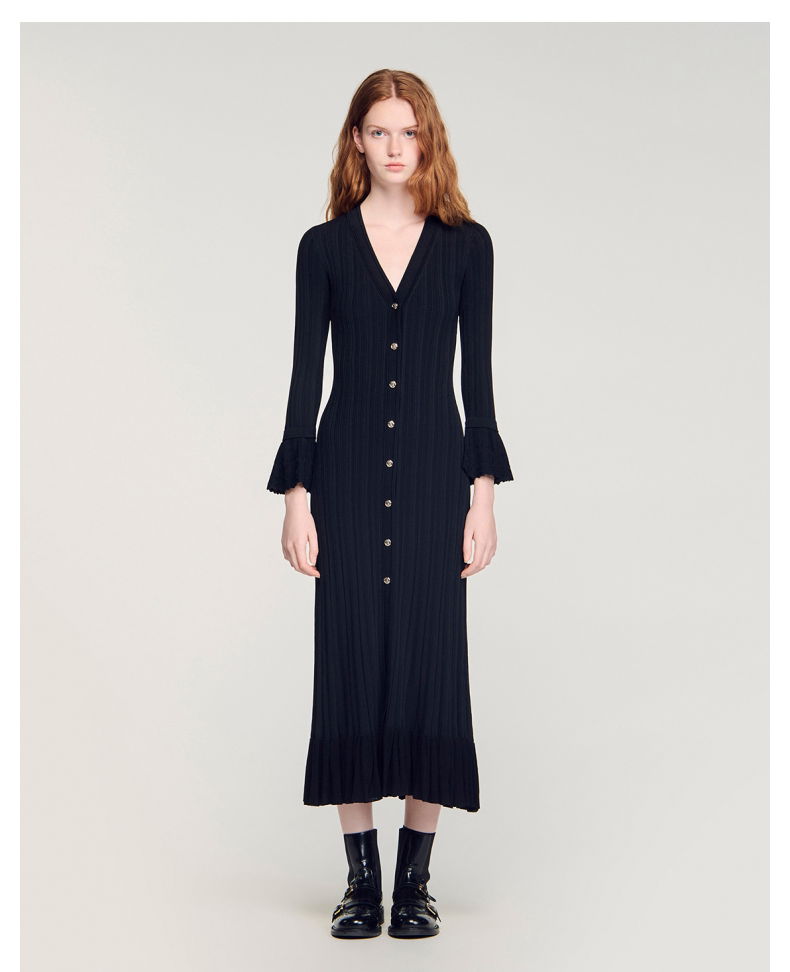 Women's black long-sleeved knit dress