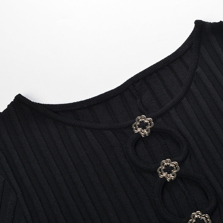 Women's black short sleeve knitted elegant dress