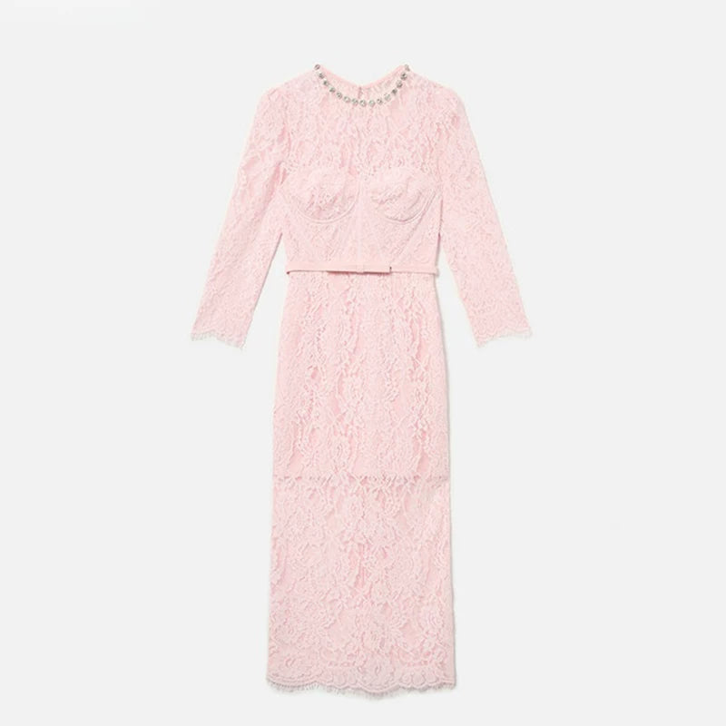Women's pink lace diamond dress