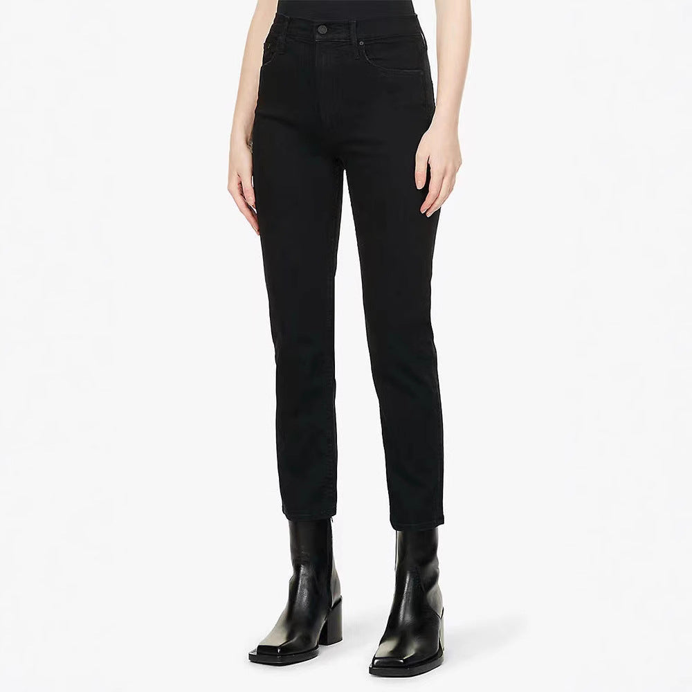 Women's casual straight-leg slim-fit cropped jeans