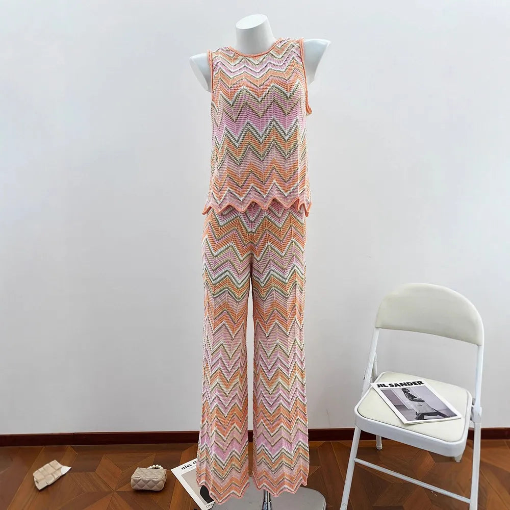 Women's casual striped two-piece suit