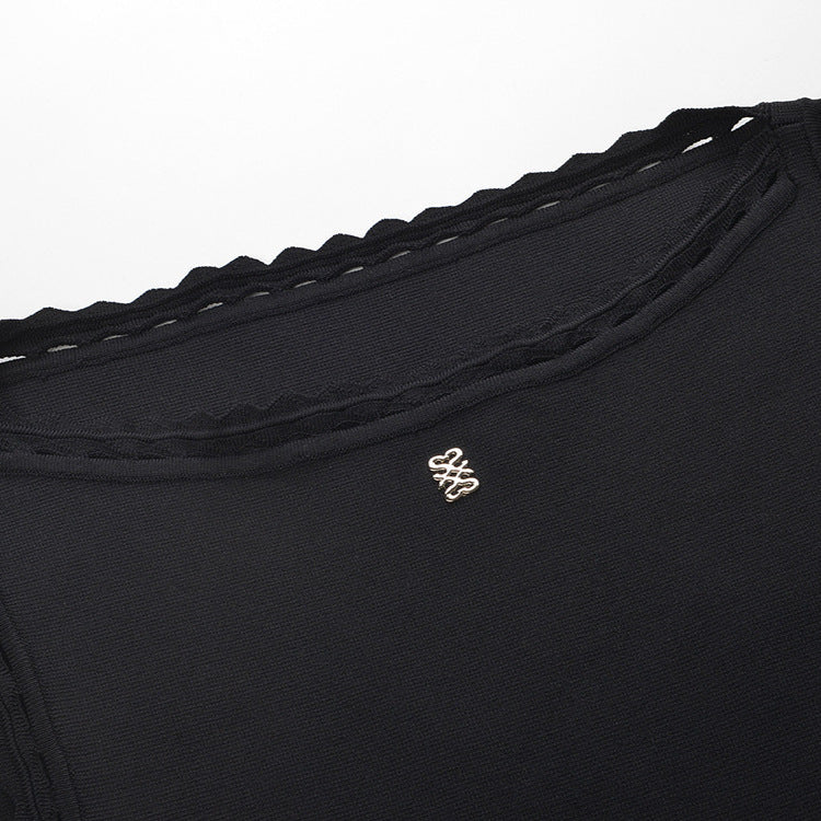 Women's black patchwork knitted slim fit dress