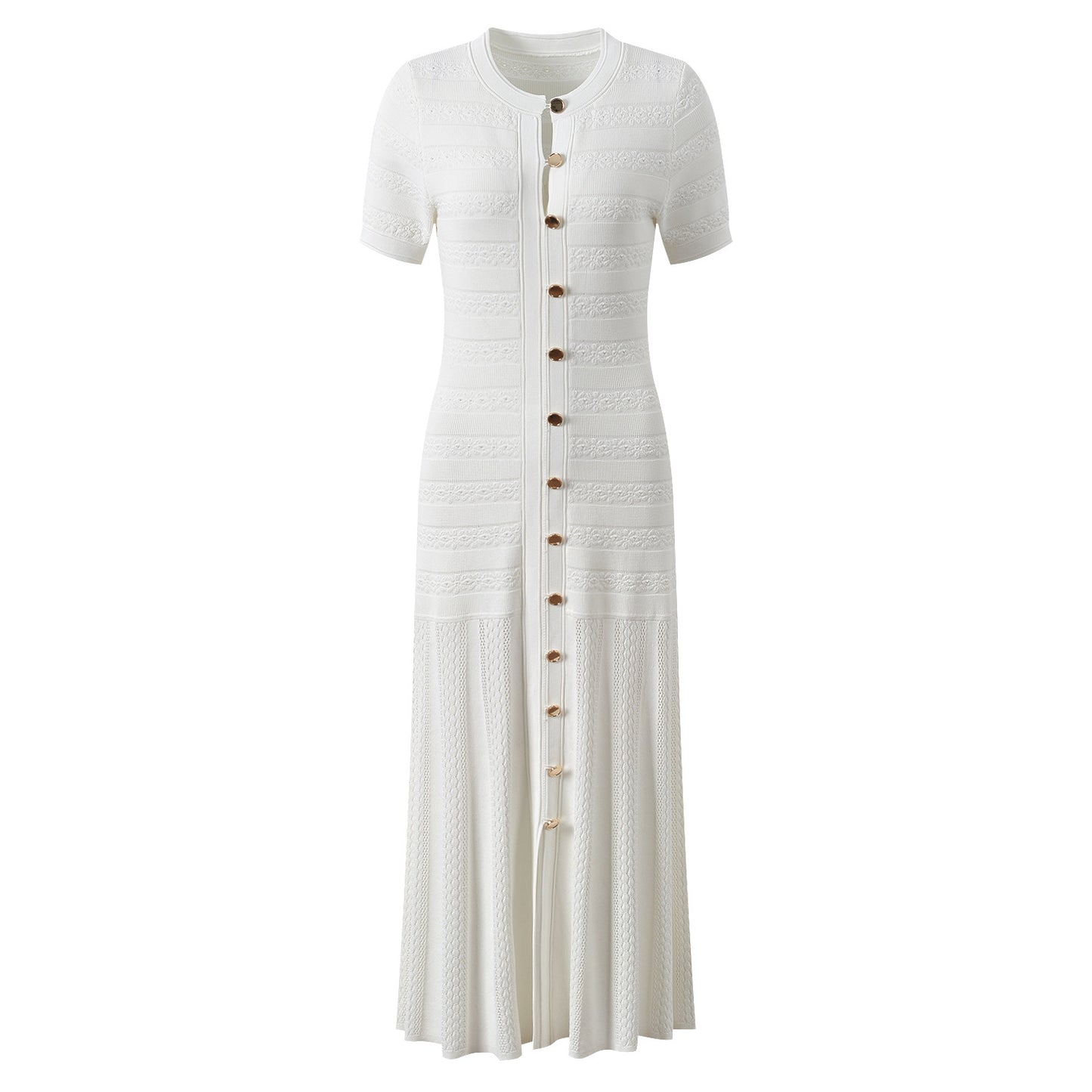 White short sleeved knitted slim and elegant dress