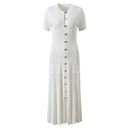 White short sleeved knitted slim and elegant dress