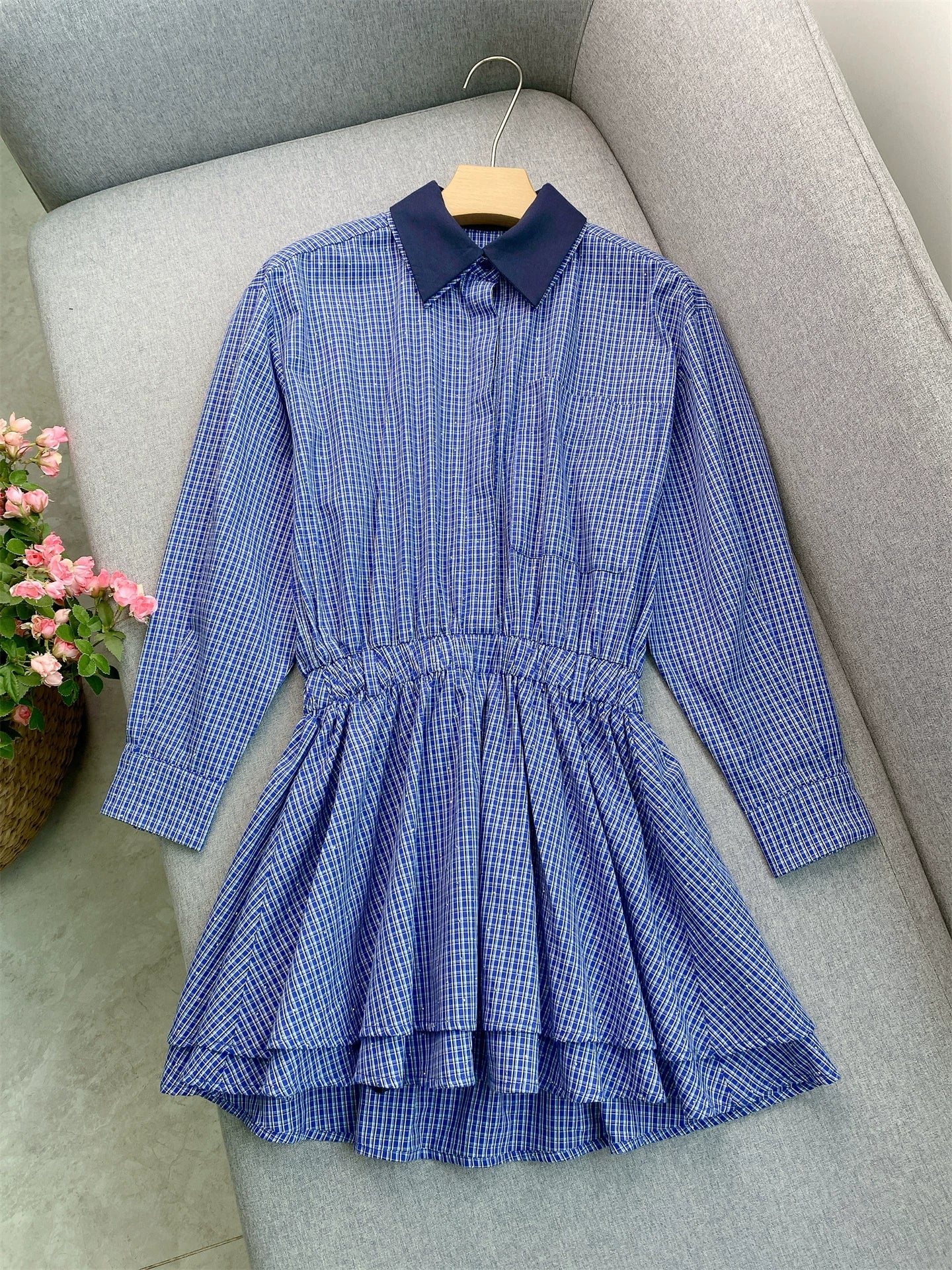 Women's blue long sleeve dress