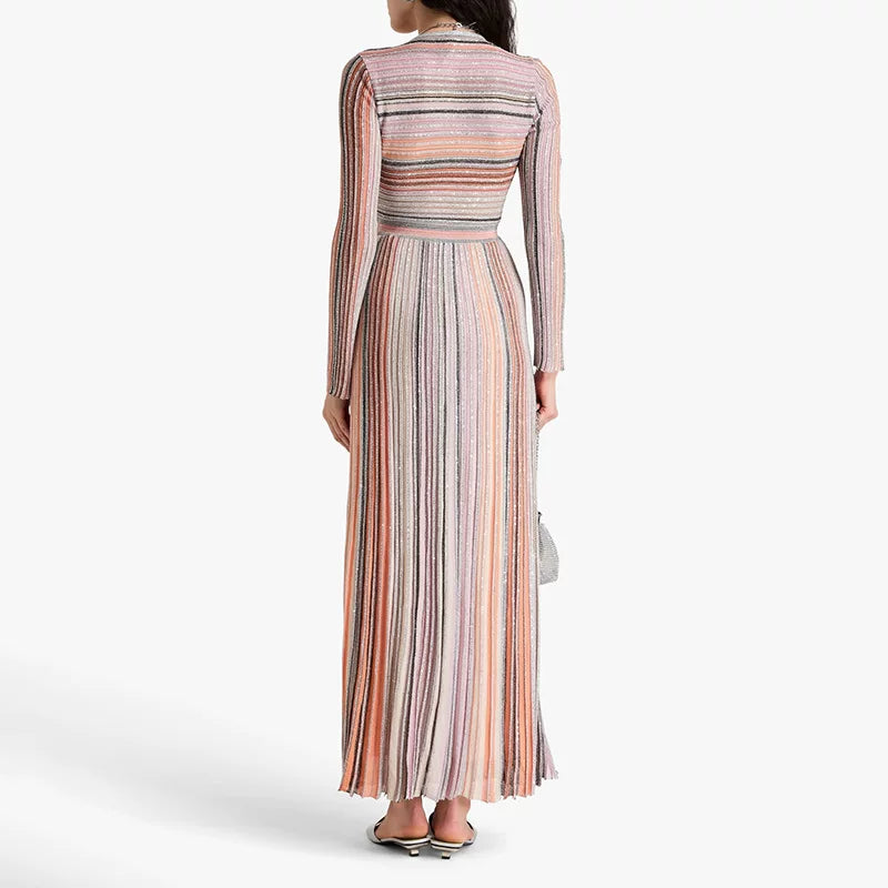 Women's long sleeve V-neck knitted dress