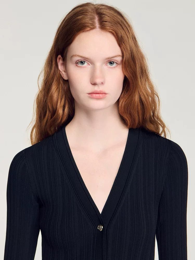 Women's black long-sleeved knit dress