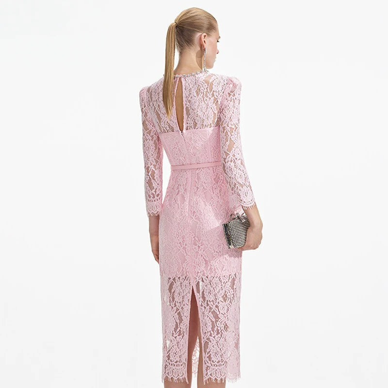Women's pink lace diamond dress