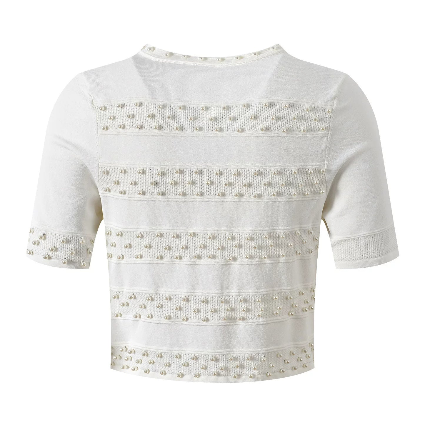 Women's White Pearl Knitted Two Piece Set