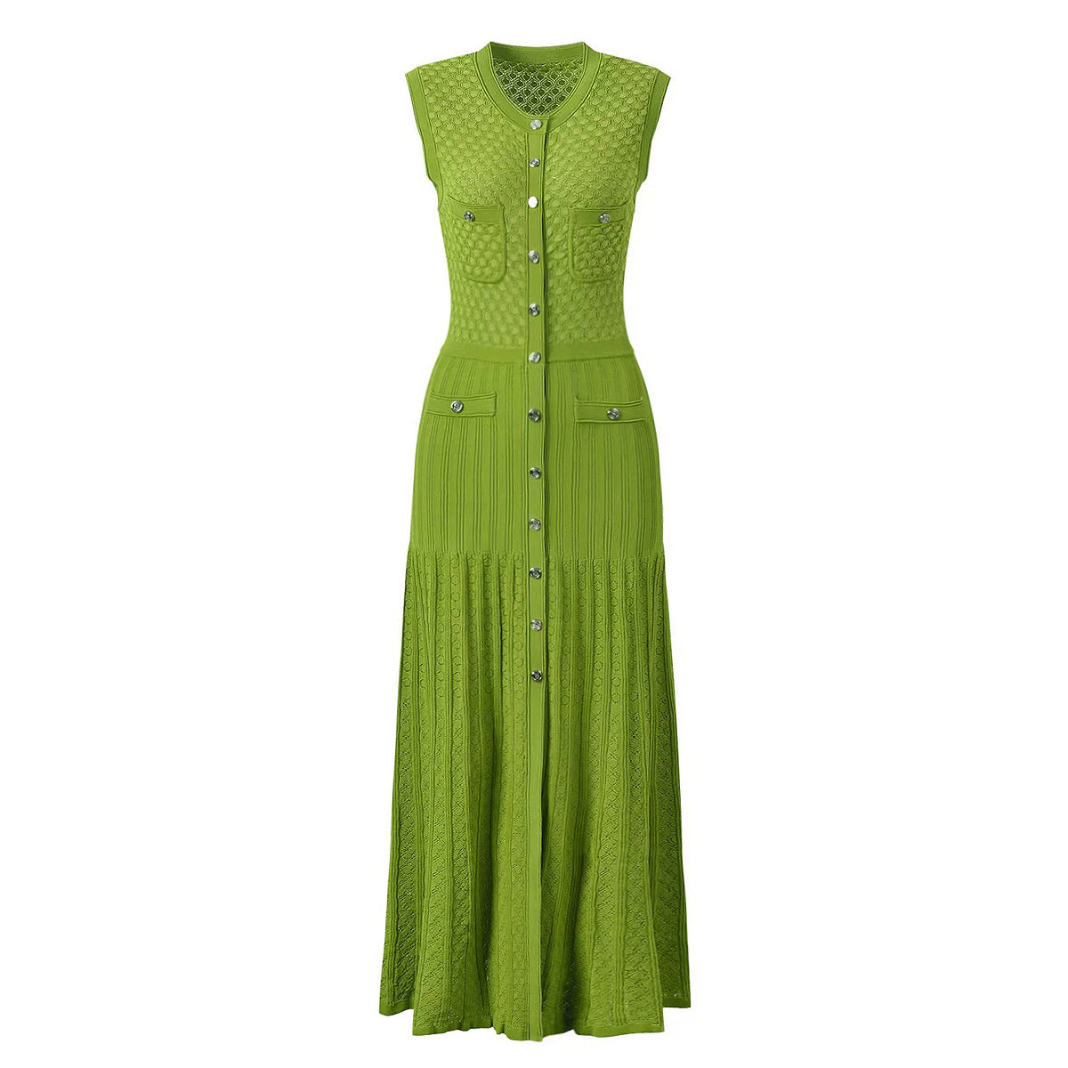Green sleeveless knitted slim fit dress