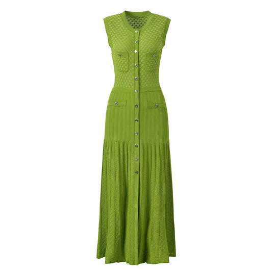 Green sleeveless knitted slim fit dress