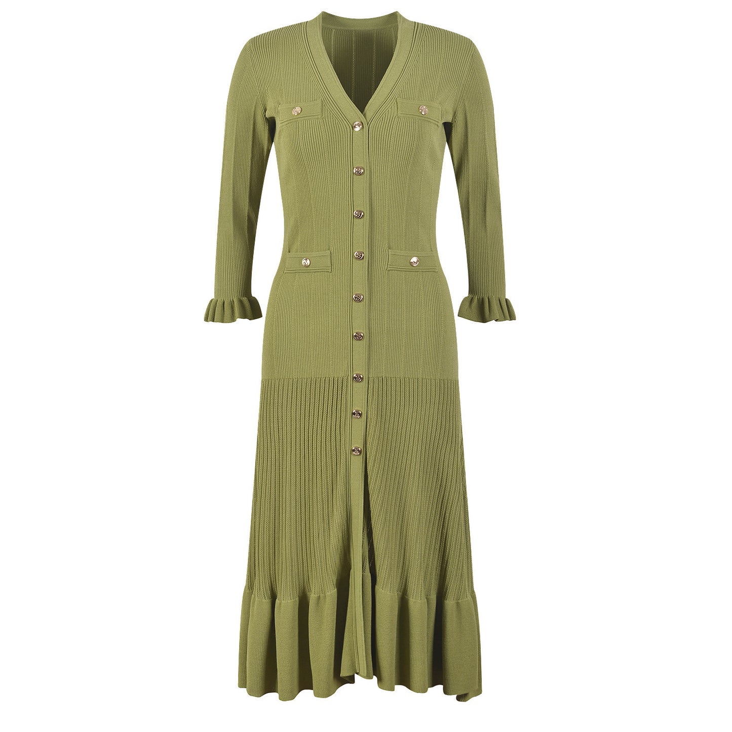 Women's Green Elegant Knit Dress