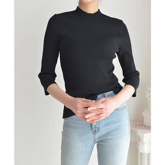Women's short-sleeved round-neck knitted sweater