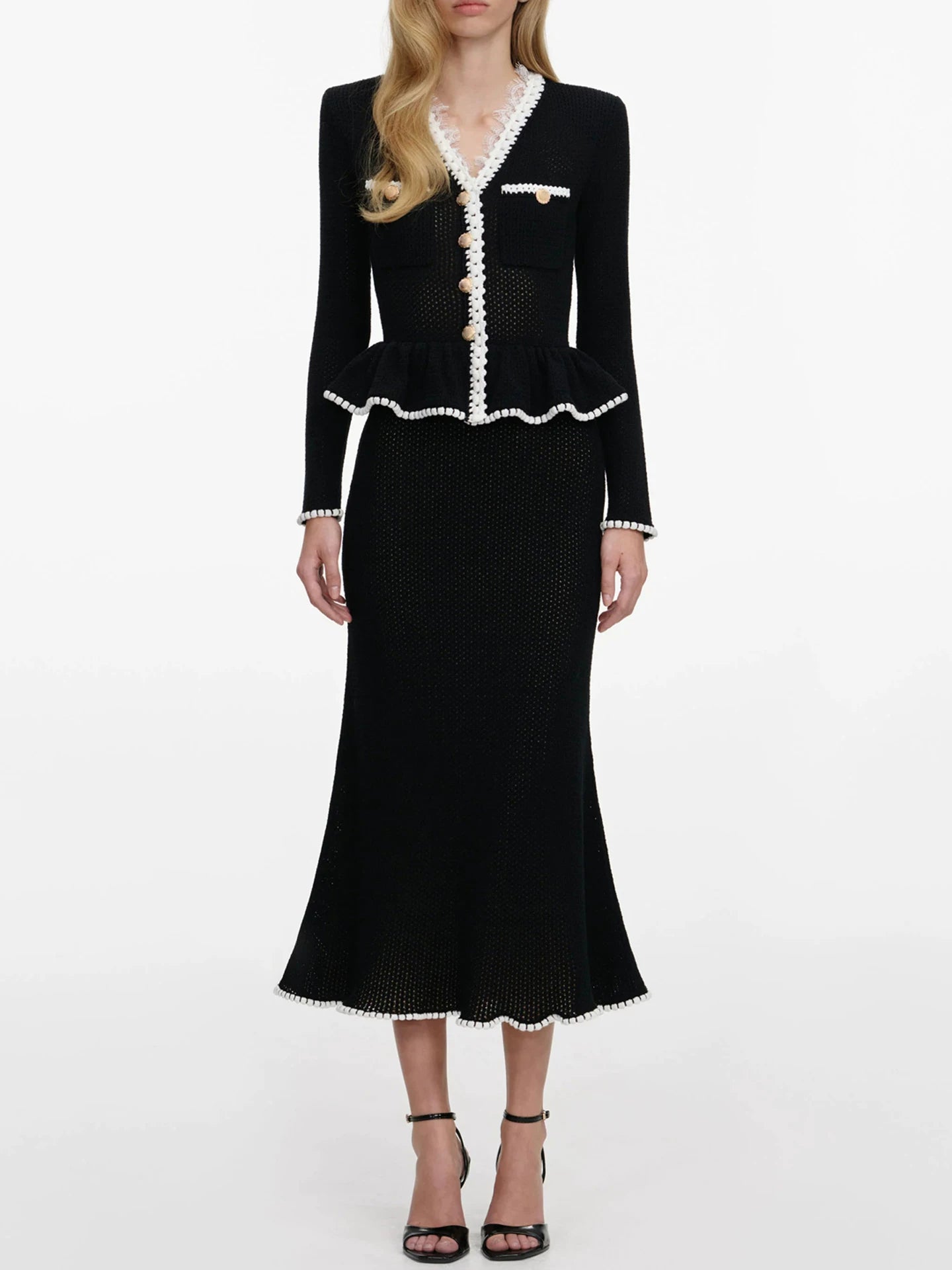 Women's black long sleeve elegant knitted dress