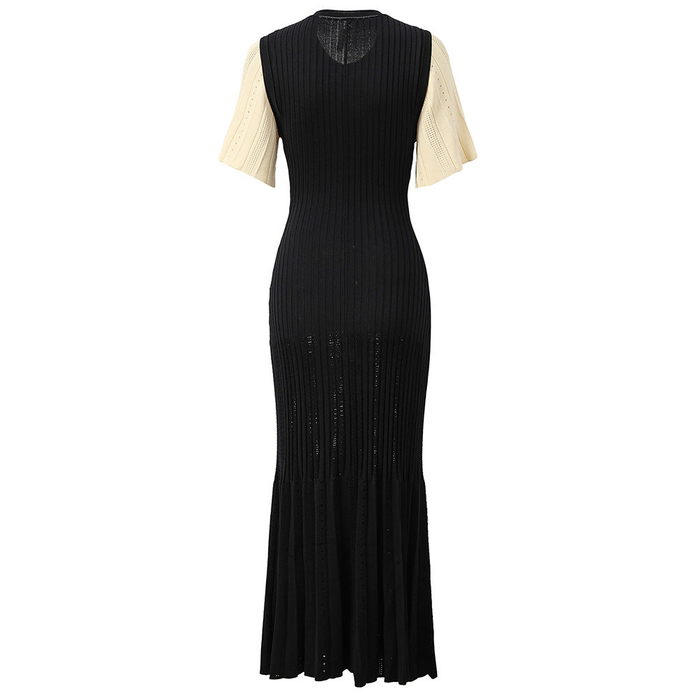Women's round neck short sleeve knitted slim maxi dress