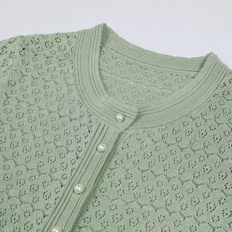 Women's Green Pearl Knitted Dress