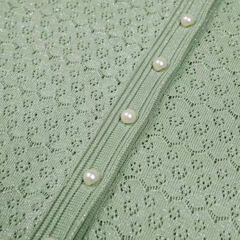 Women's Green Pearl Knitted Dress