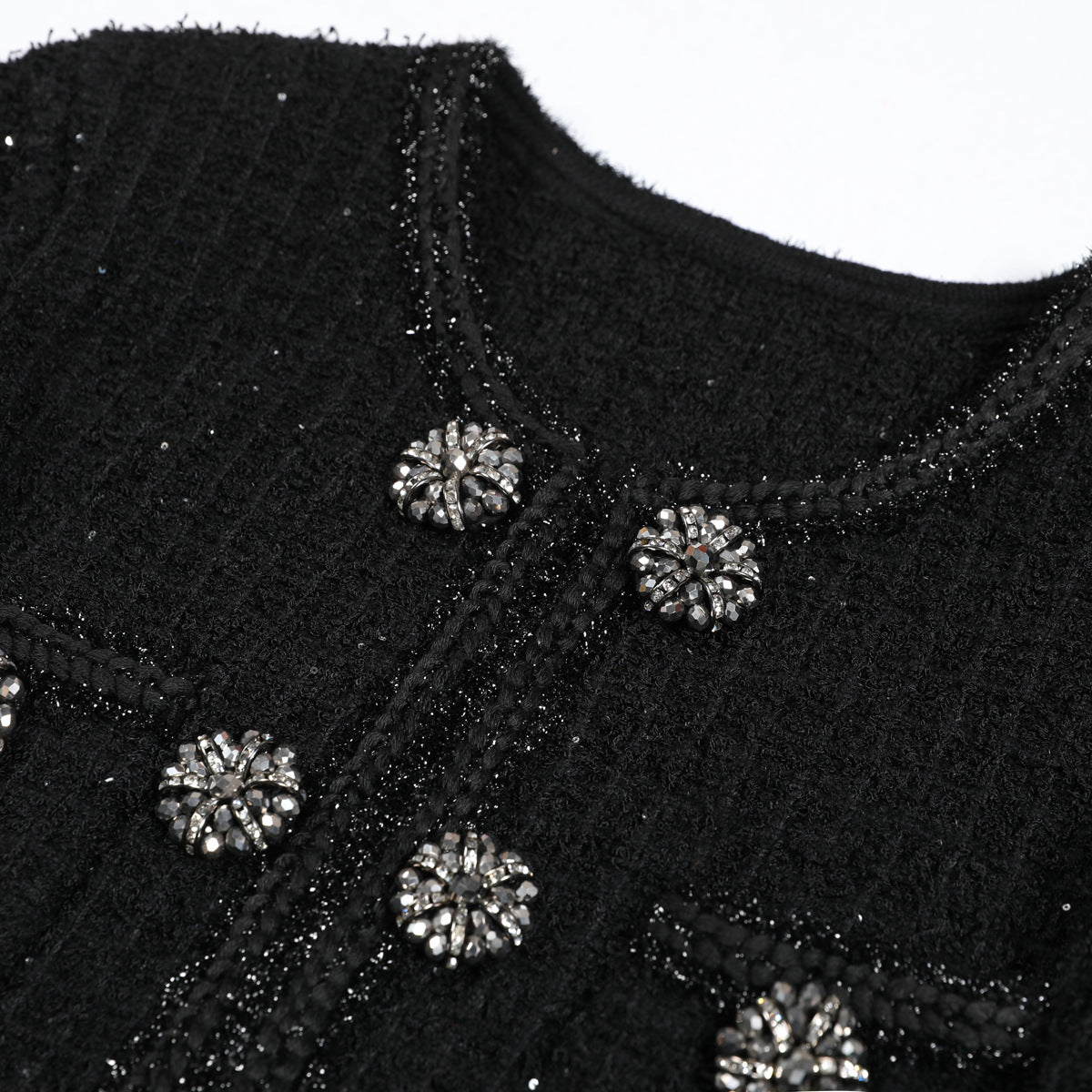 Women's Black Beaded Long Sleeve Knit Dress