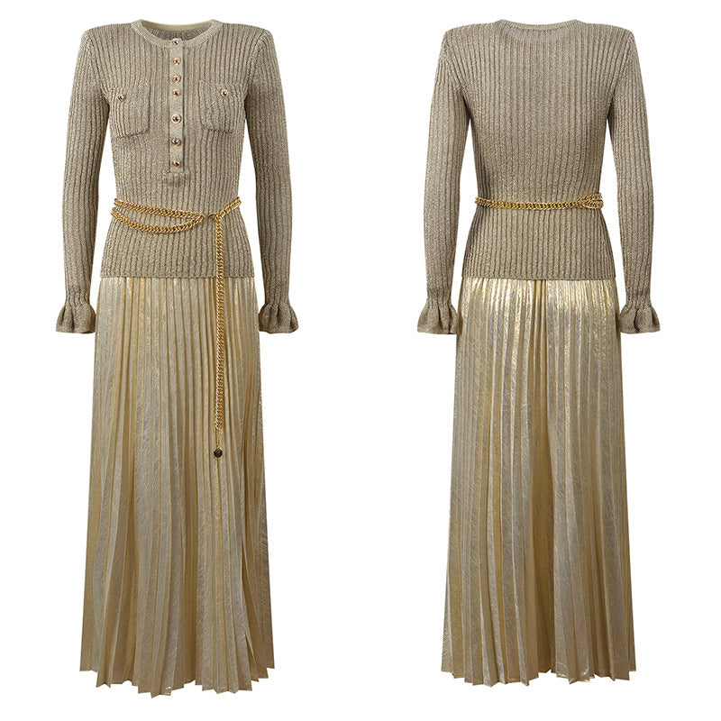 Women's long-sleeved round neck elegant dress