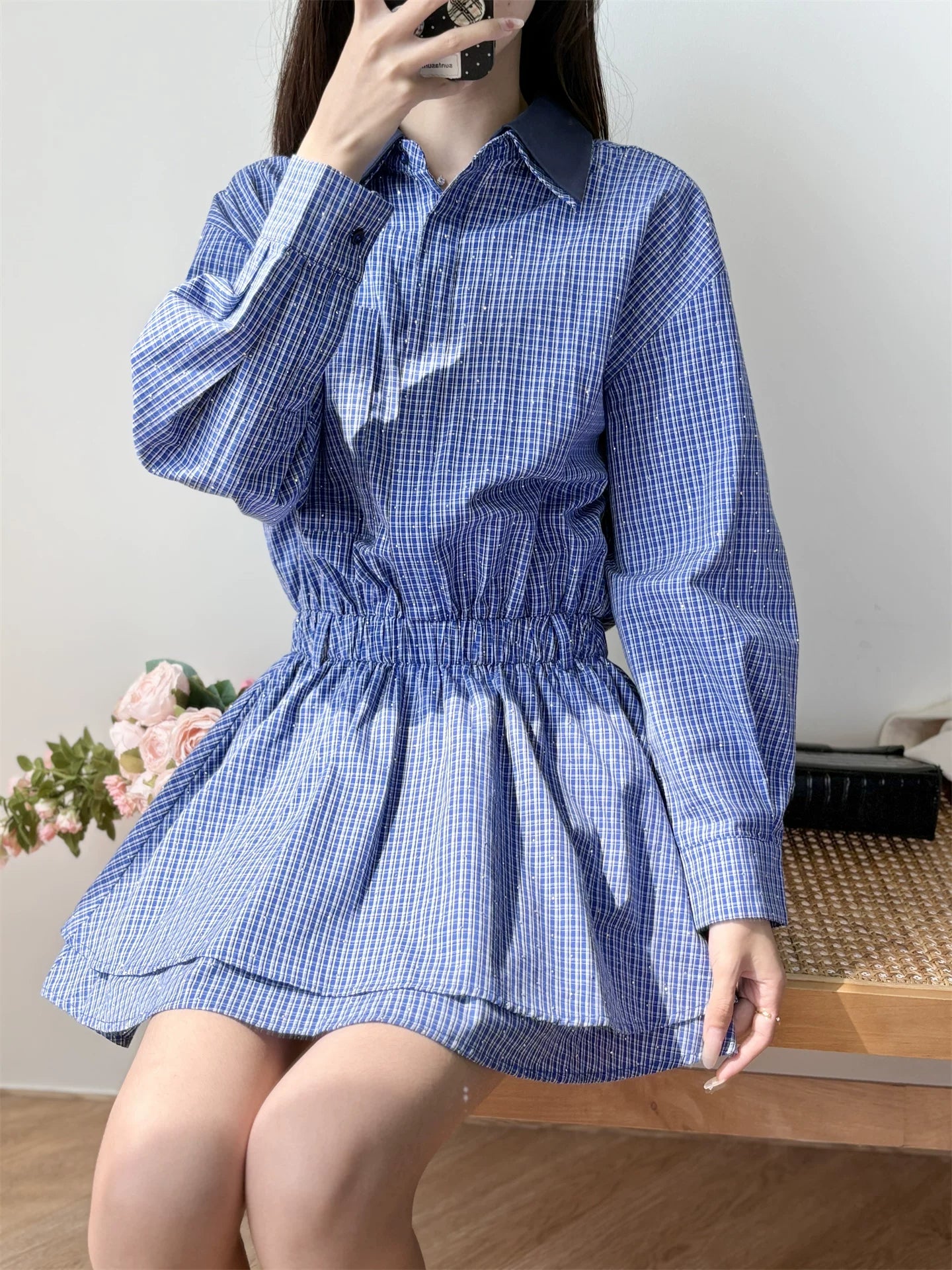 Women's blue long sleeve dress