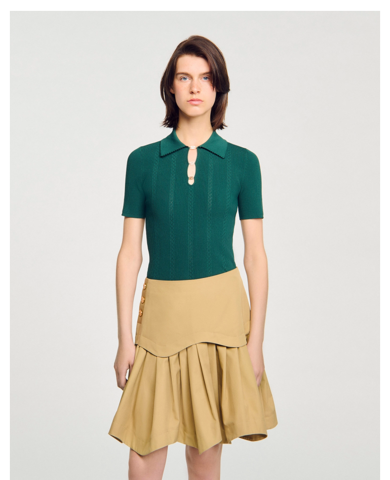 Women's Green Short Sleeve Knitted Top