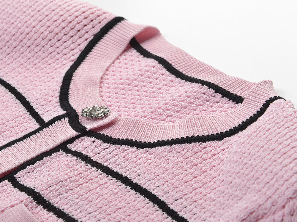 Women's pink striped cardigan