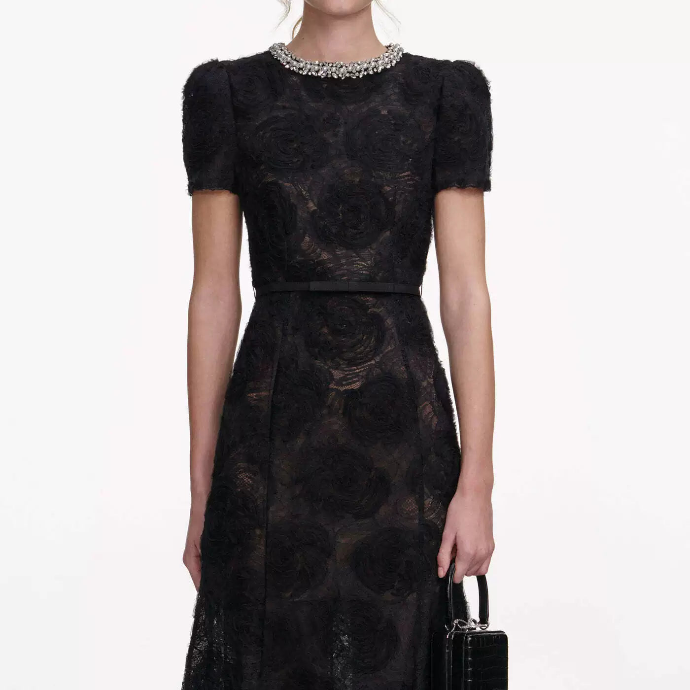 Women's black lace short sleeve dress