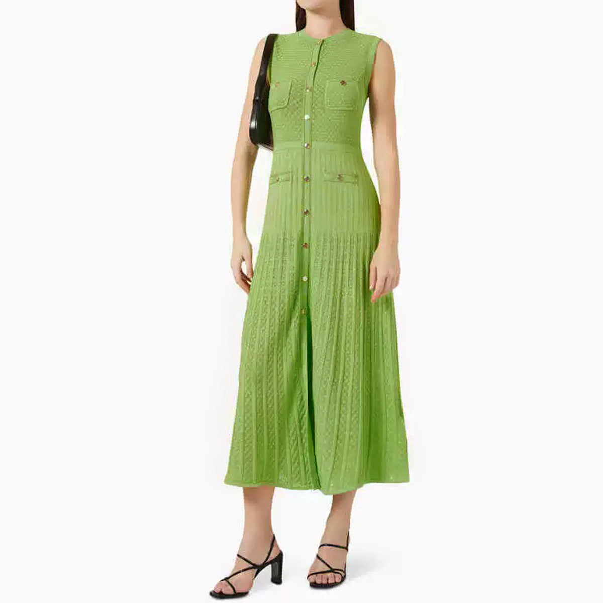 Green sleeveless knitted slim fit dress