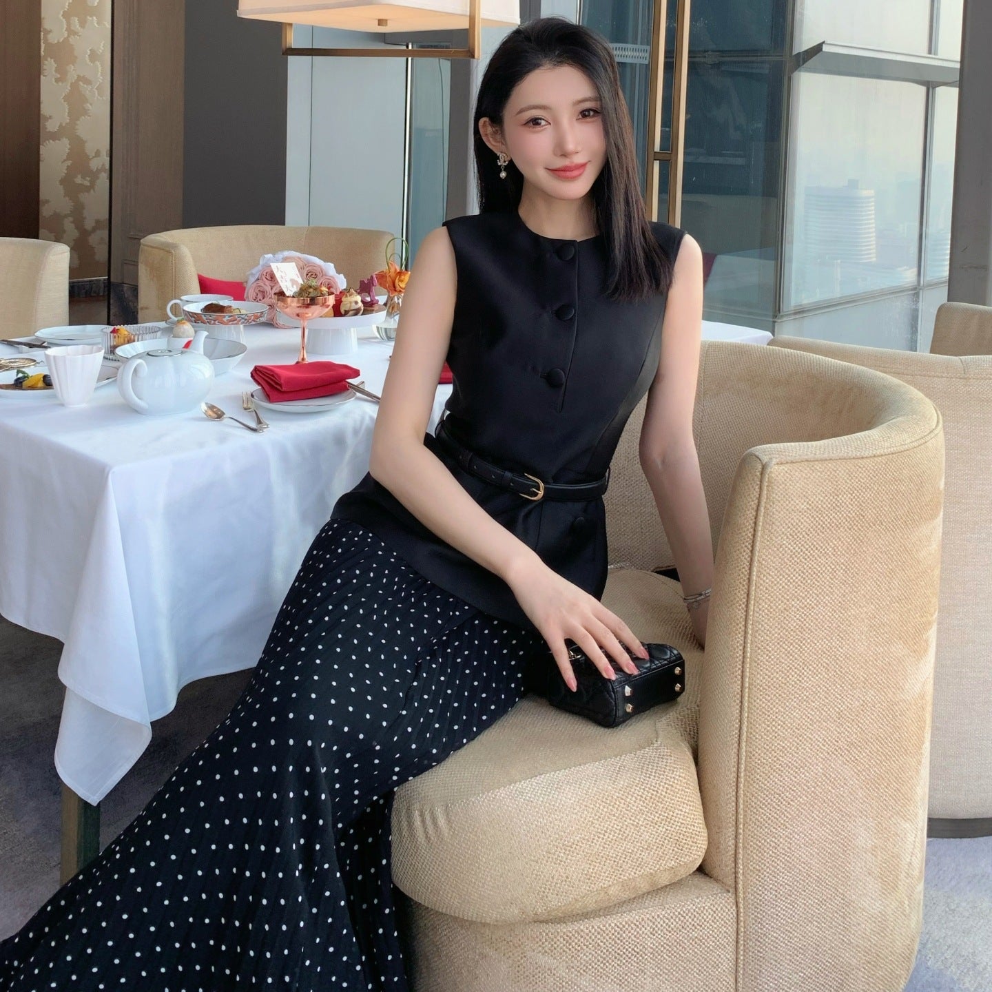 Women's black polka dot dress