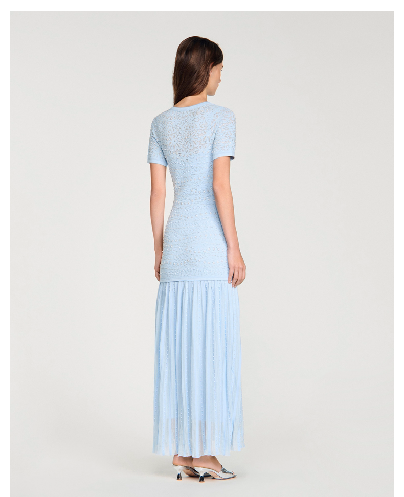 Women's lace openwork pearl short-sleeved dress