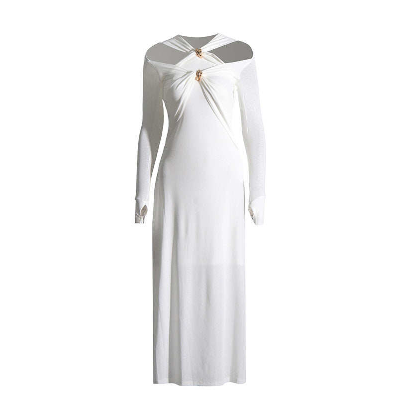 Women's elegant white fitted party dress