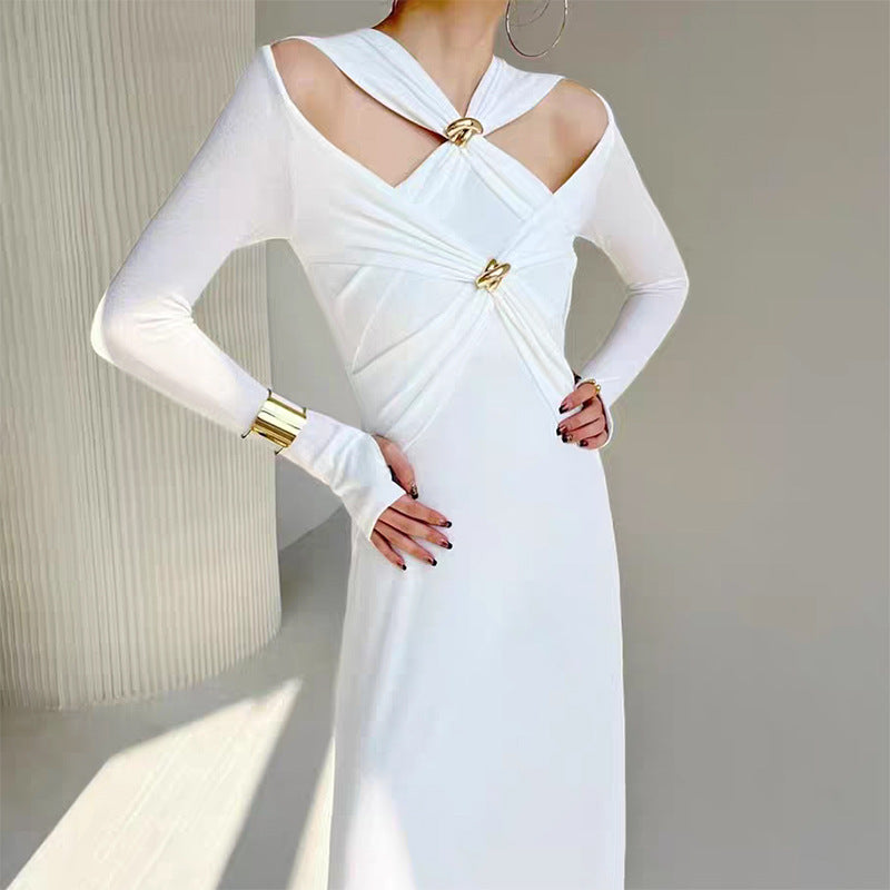 Women's elegant white fitted party dress