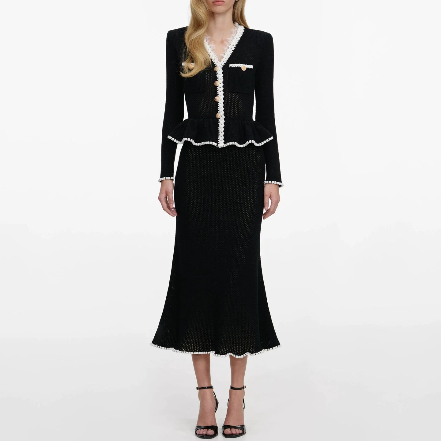Women's black long sleeve elegant knitted dress