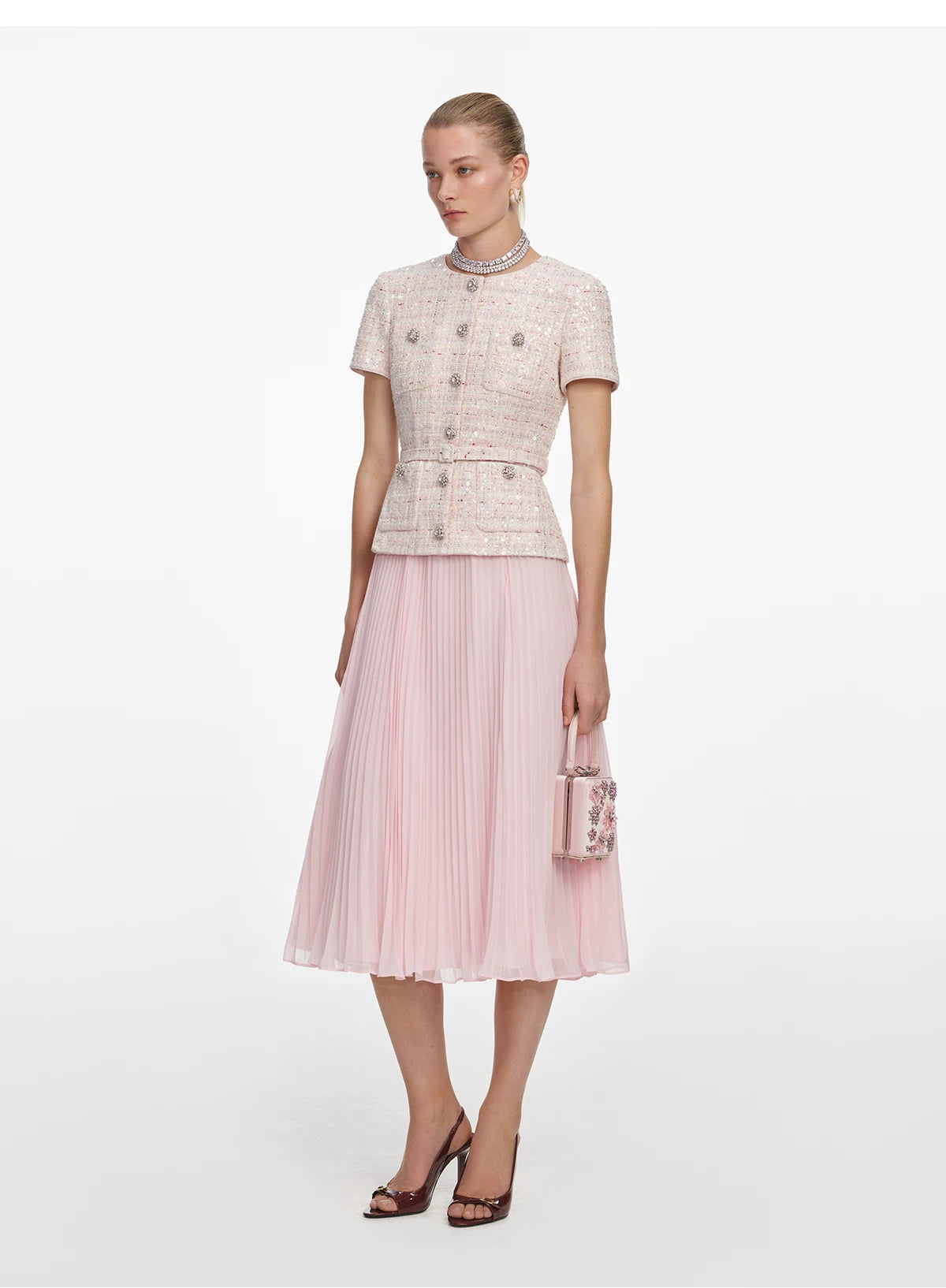 Women's pink short sleeve lace dress
