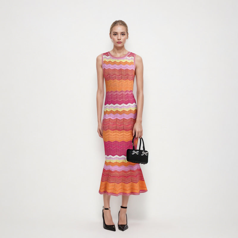 Women's sleeveless striped knit dress