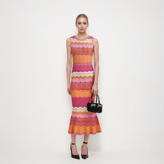 Women's sleeveless striped knit dress
