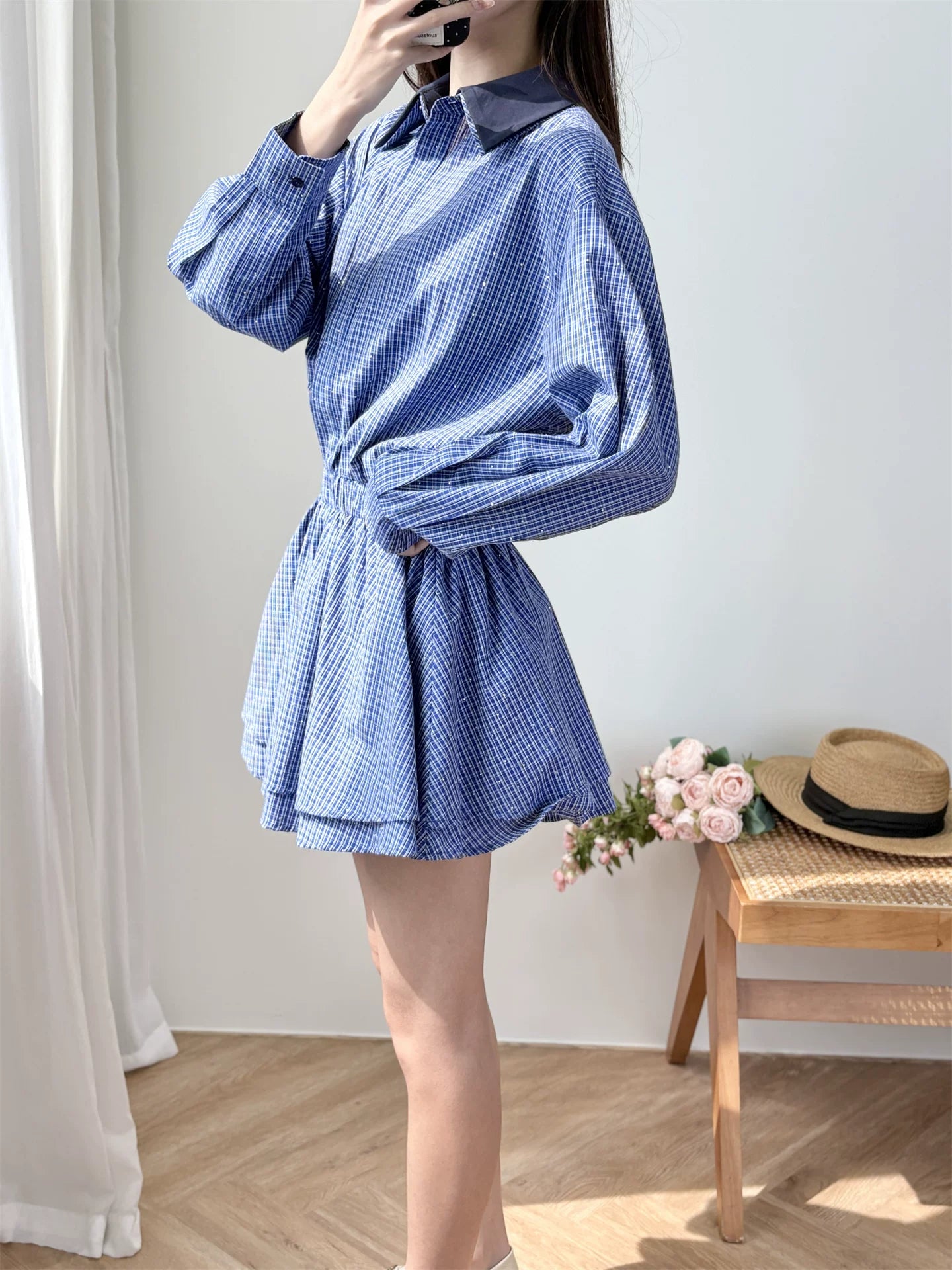 Women's blue long sleeve dress