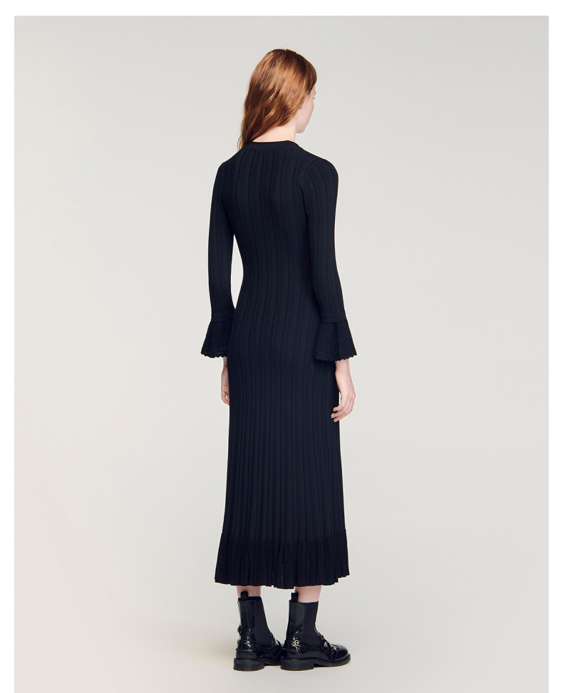 Women's black long-sleeved knit dress