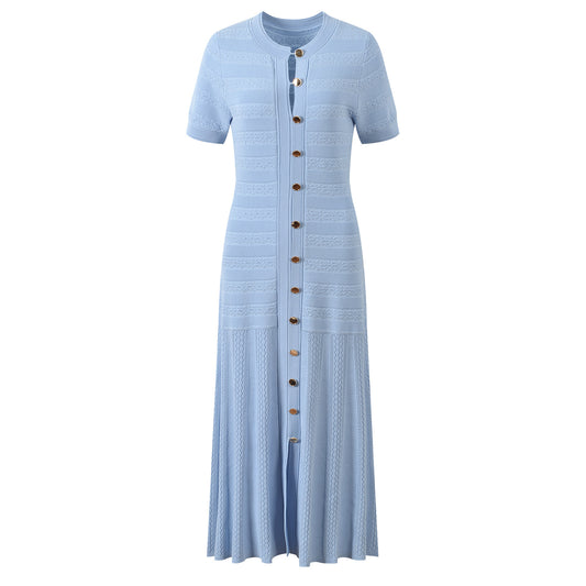 Women's blue short sleeve knitted dress