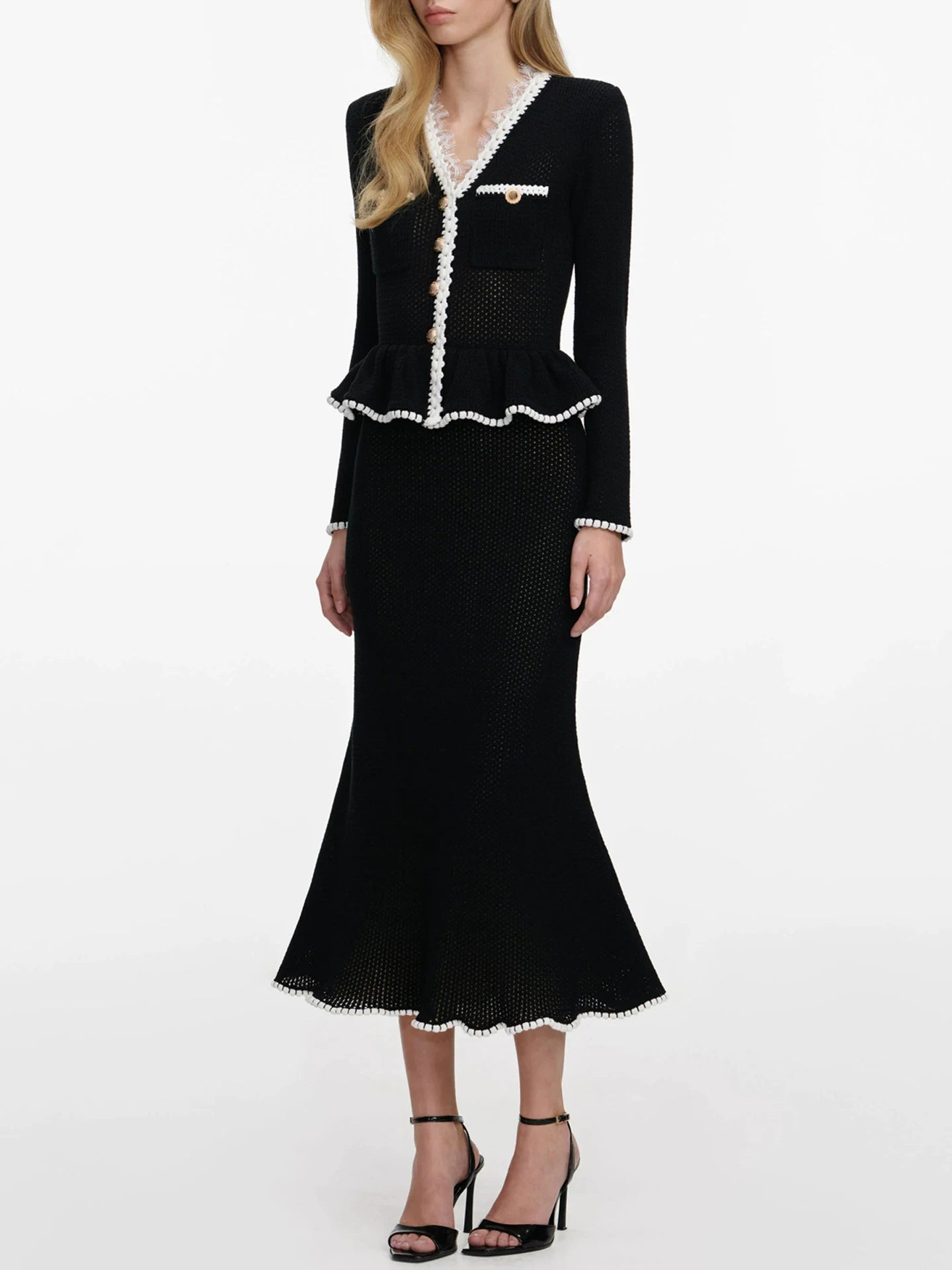 Women's black long sleeve elegant knitted dress