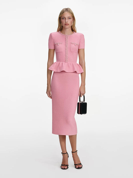 Women's Pink Sleeveless Knit Fitted Elegant Dress
