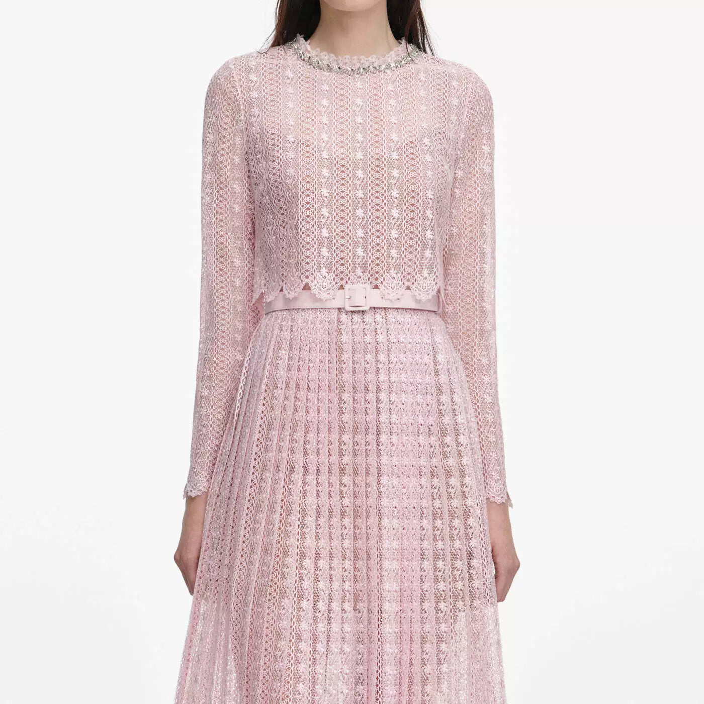 Woman pink lace elegant dress