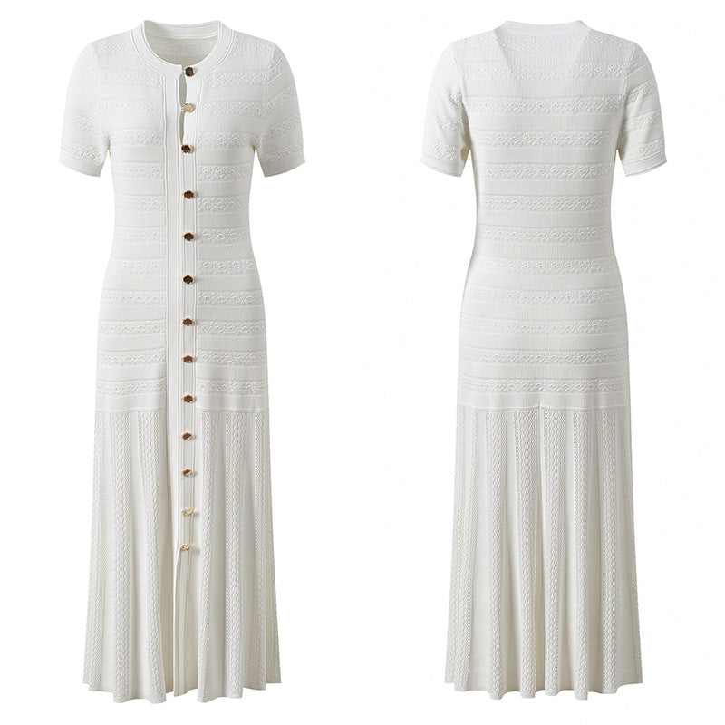White short sleeved knitted slim and elegant dress