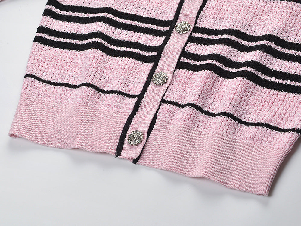 Women's pink striped cardigan