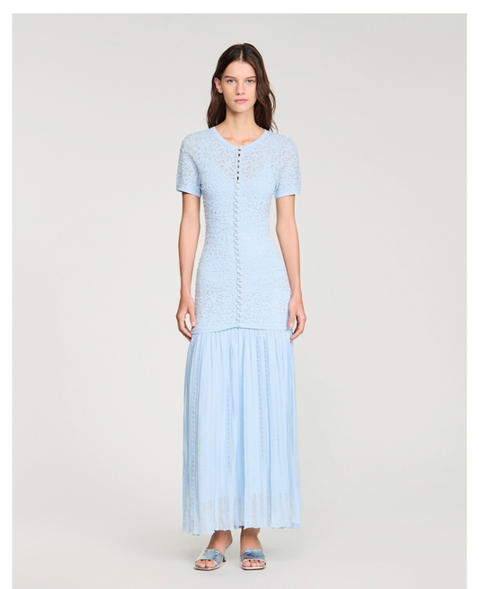 Women's lace openwork pearl short-sleeved dress