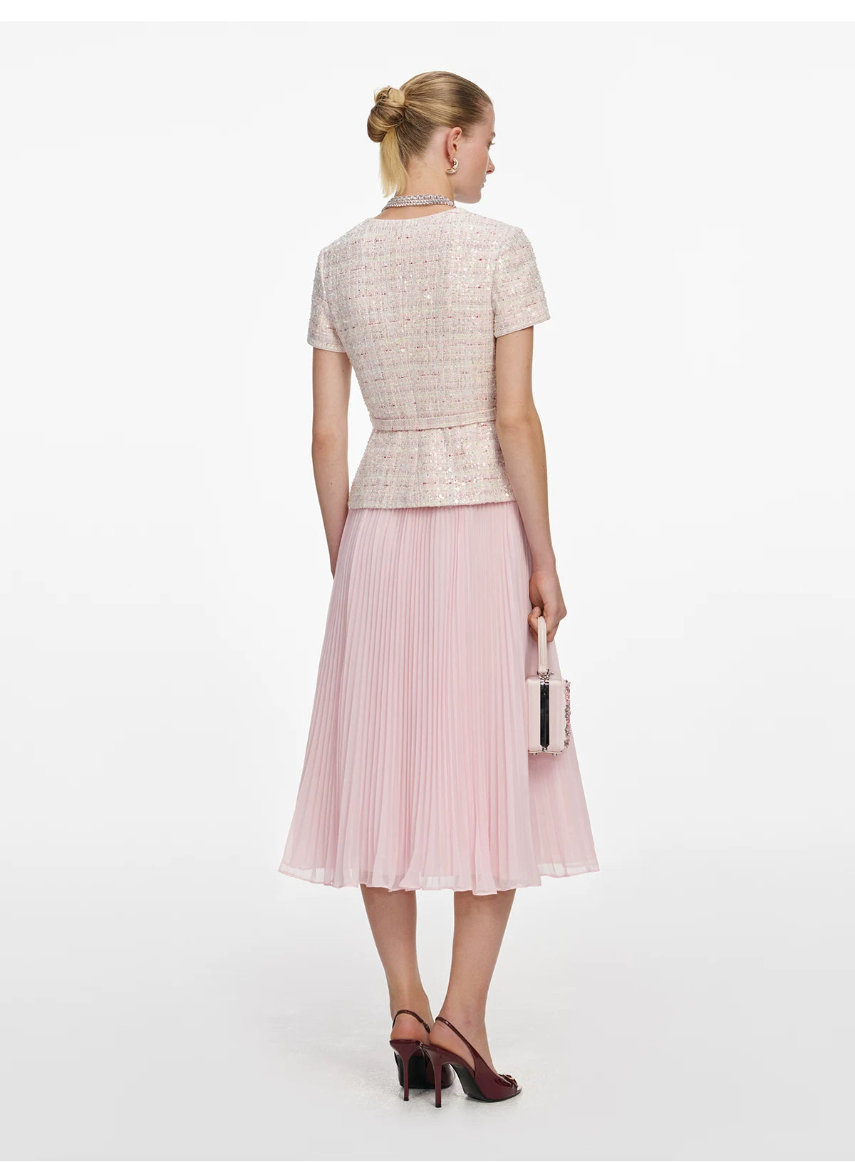 Women's pink short sleeve lace dress